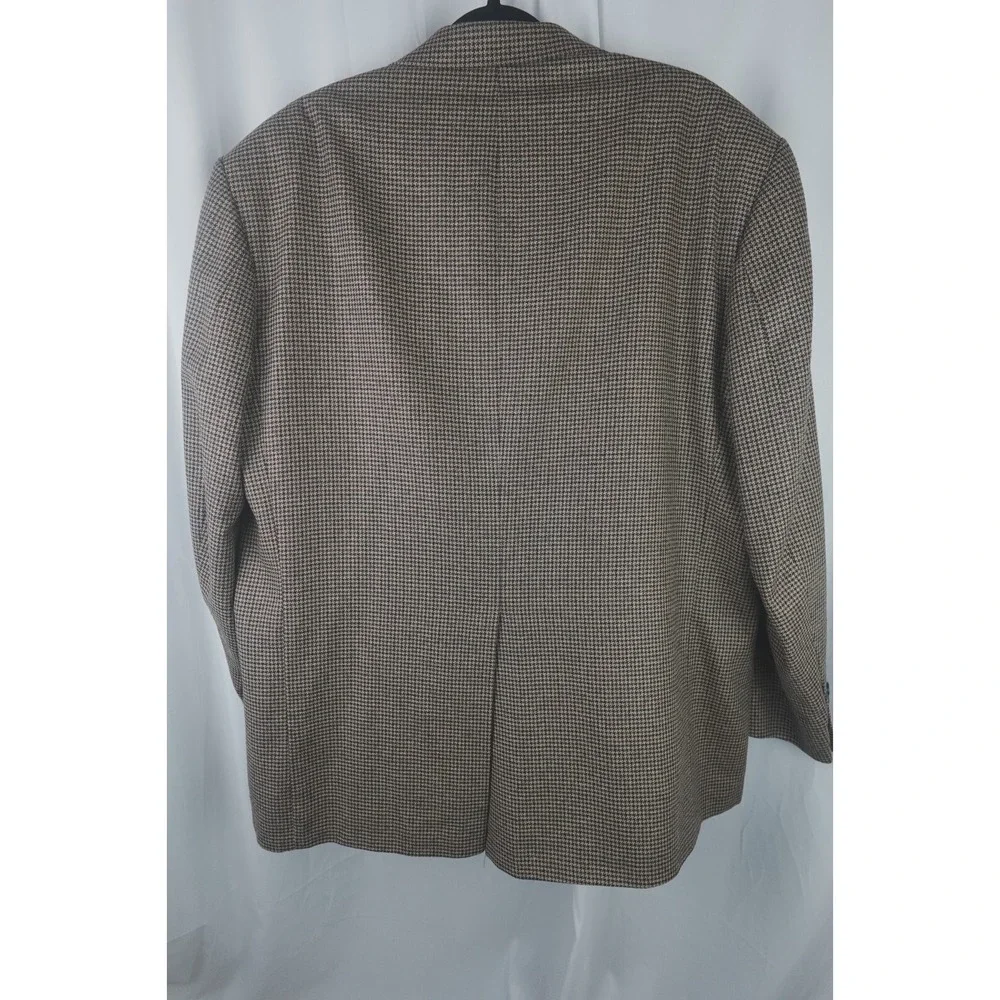 Robert Stock 46R Silk Wool‎ Blend Houndstooth Tan Brown Check Sport Coat Blazer